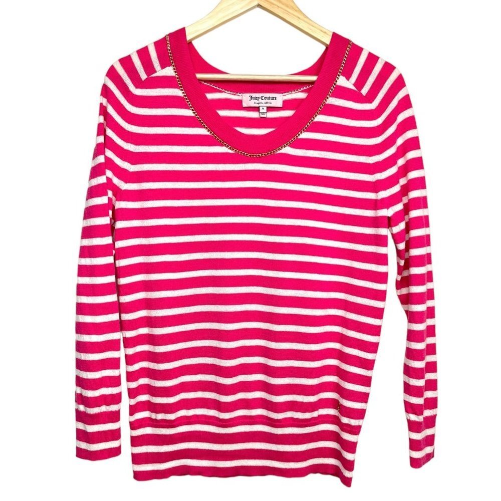 Juicy Couture Y2K wool blend pink stripe‎ knit top size M